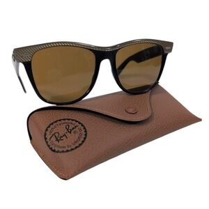 Vintage B & L Ray Ban Wayfarer II Sunglasses  Black Gold Striped Accent‎